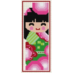 kit a broder point de croix marque page kokeshi