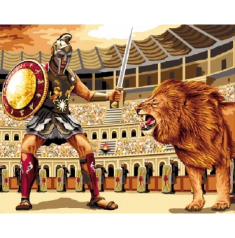 canevas antique le gladiateur au lion mimo verde 65x80cm