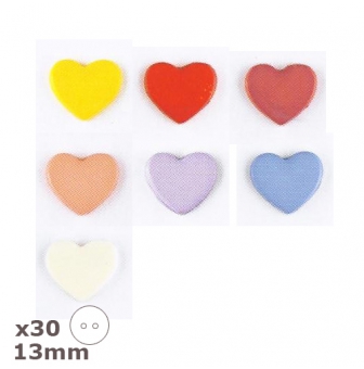 30 boutons coeur plein  13mm dill