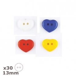 30 boutons coeur 13mm dill couleurs au choix