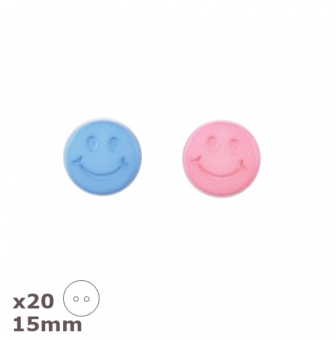 20 boutons smiley bleus ou roses 15mm dill