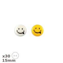 30 boutons smiley blancs ou jaunes 15mm dill