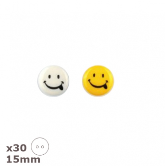 30 boutons smiley blancs ou jaunes 15mm dill