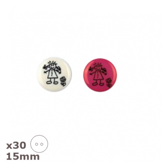 30 boutons blancs ou roses petite fille 15mm dill