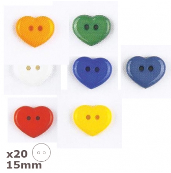 20 boutons coeur 15mm dill couleurs au choix