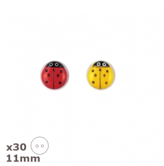 30 boutons cocinelles rouges ou jaunes 11mm dill