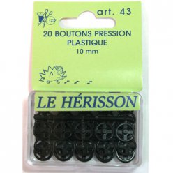 bouton pression plastique noir 10mm x20
