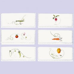 6 pochettes serviettes à broder assortis - fleurs et légumes