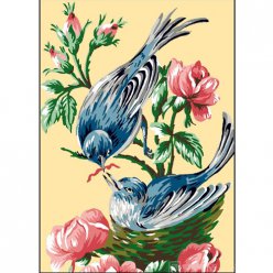 canevas antique les oiseaux bleus  32x50cm
