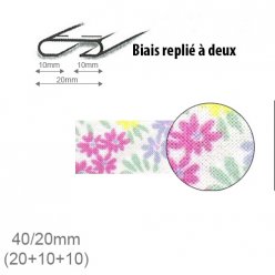 biais fantaisie motif fleurs 20mm replie a 2  25m