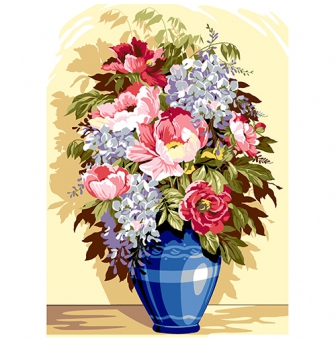 canevas antique bouquet vase bleu  45x60cm