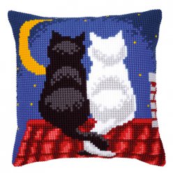 kit coussin point de croix chats au clair de lune