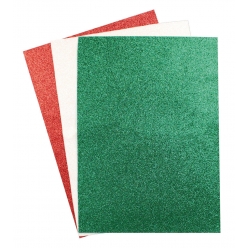 Coupons tissu adhésif pailletés rouge, vert, blanc x 3 pcs