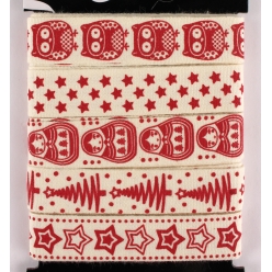 Rubans Noël coton rouge, beige 1m x 1,6 cm x 5 pcs