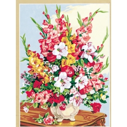 canevas antique bouquet de glaieuls 45x60cm
