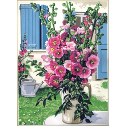 canevas antique le bouquet de roses tremieres 45x60cm