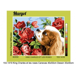 Canevas Margot King Charles Et Les Roses 40x50 cm