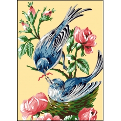 canevas antique les oiseaux bleus 32x50cm