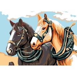 canevas antique chevaux de traits 32x50 cm