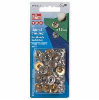 10 boutons pression sport et camping recharges argent 15mm